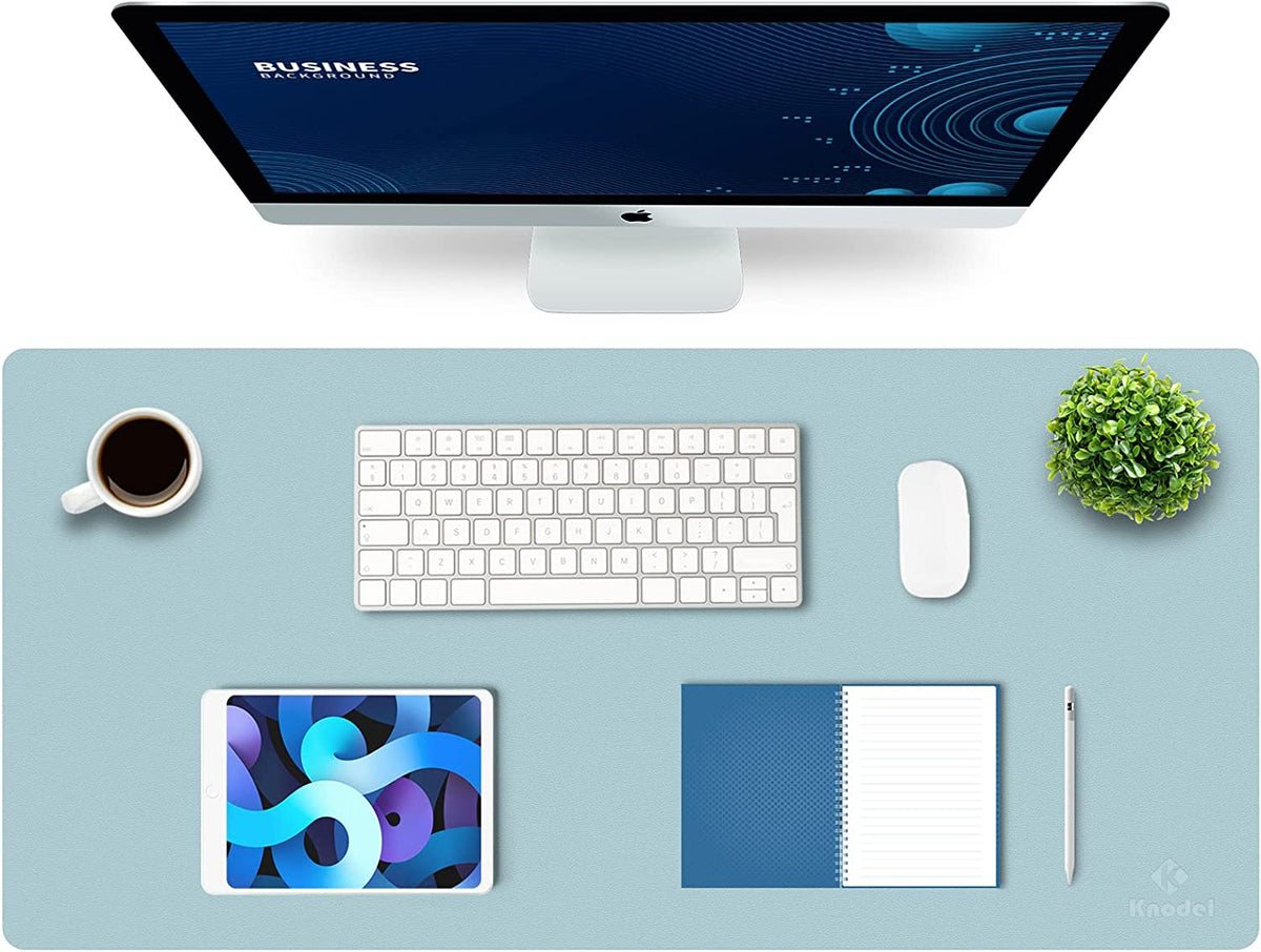 K KNODEL Large Office Leather Desk Mat, Mouse and Keyboard Pad, Computer and Laptop Mat, Desktop Protector and Cover, Writing Pad and Blotter (31.5"X15.7", White)