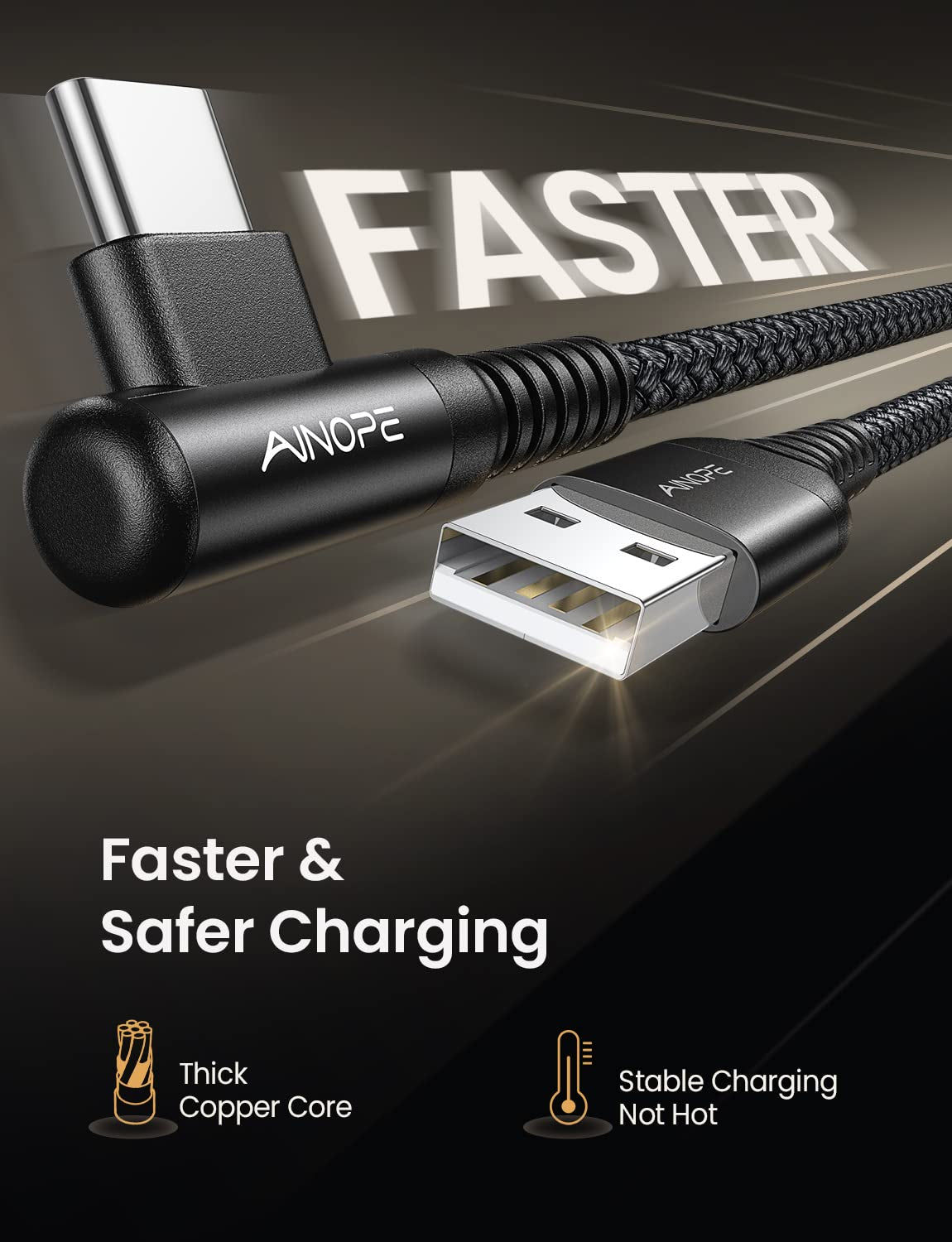 AINOPE 2-Pack Type C Charging Cable 3.1A Fast Charge, Right Angle [6.6Ft+6.6Ft] USB C Cable, Durable Nylon Braided Type C Charging Cable Fast Charge Compatible Galaxy S10 S9 S21, LG V30,V20,G6