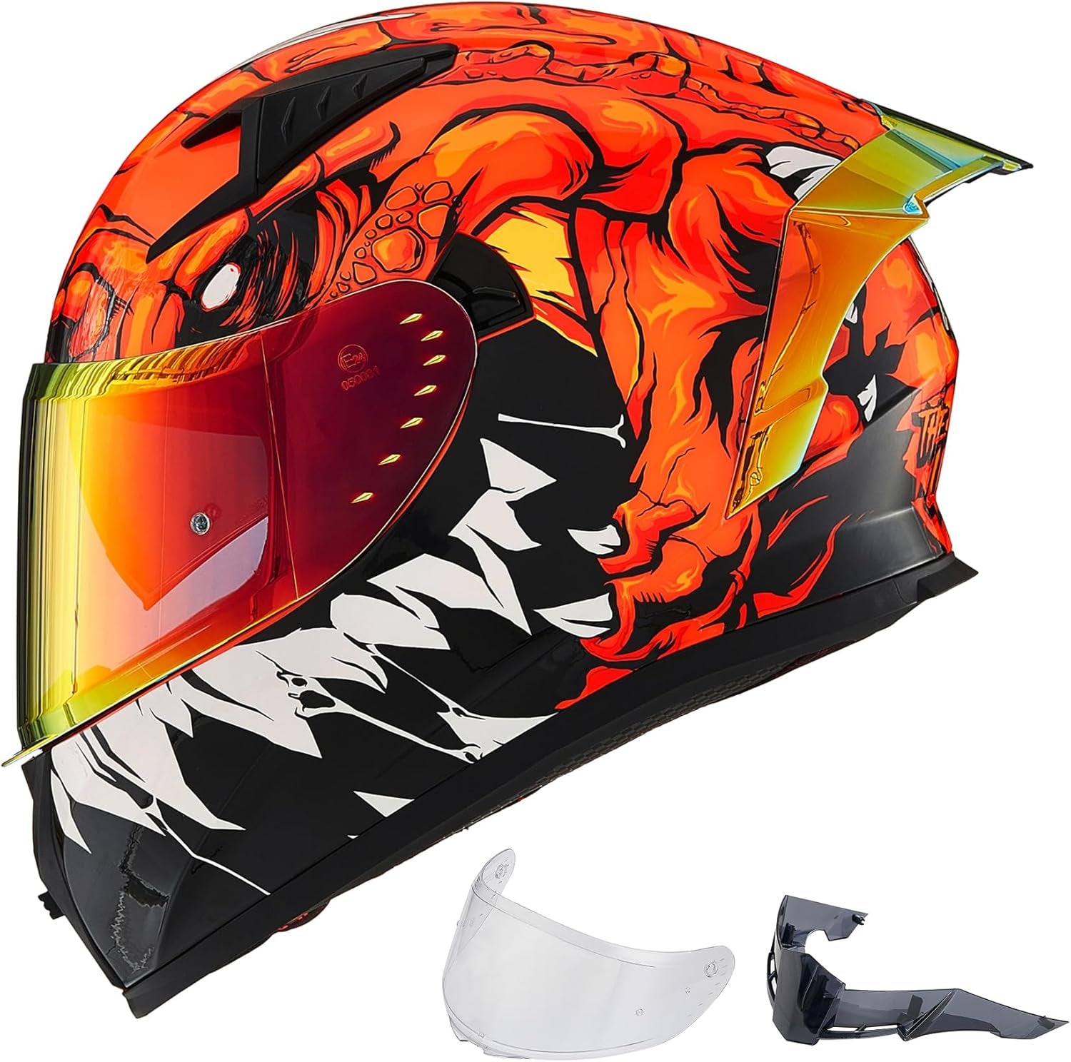 ILM Motorcycle Helmet Full Face with Pinlock Compatible Clear&Tinted Visors and Fins Street Bike Motocross Casco DOT Model Z501(Legend Green, Medium)