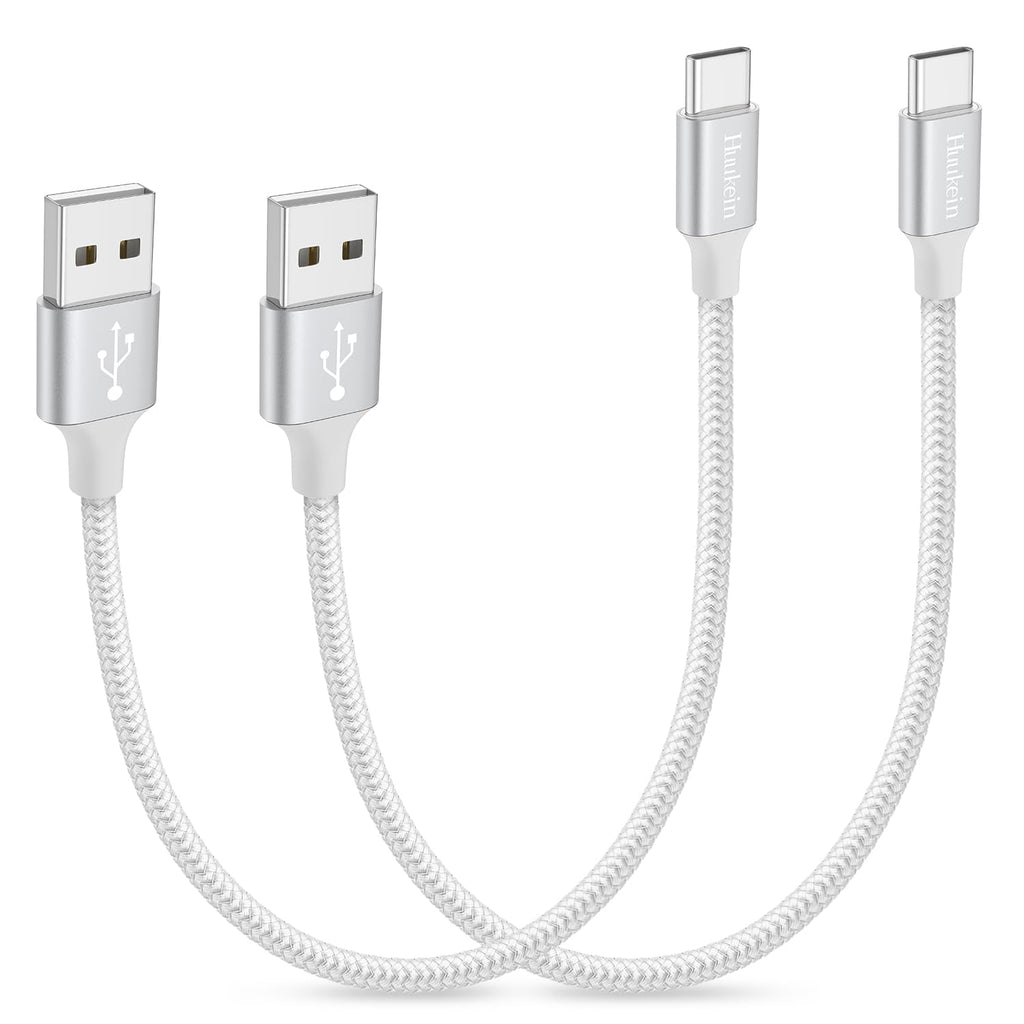 Huukein Short USB C Cable 1Ft, 2 Pack USB a to USB C Carplay Cable for Iphone 17 Air 16 15 Pro Max Plus, Short USBC Car Charger Cord, White