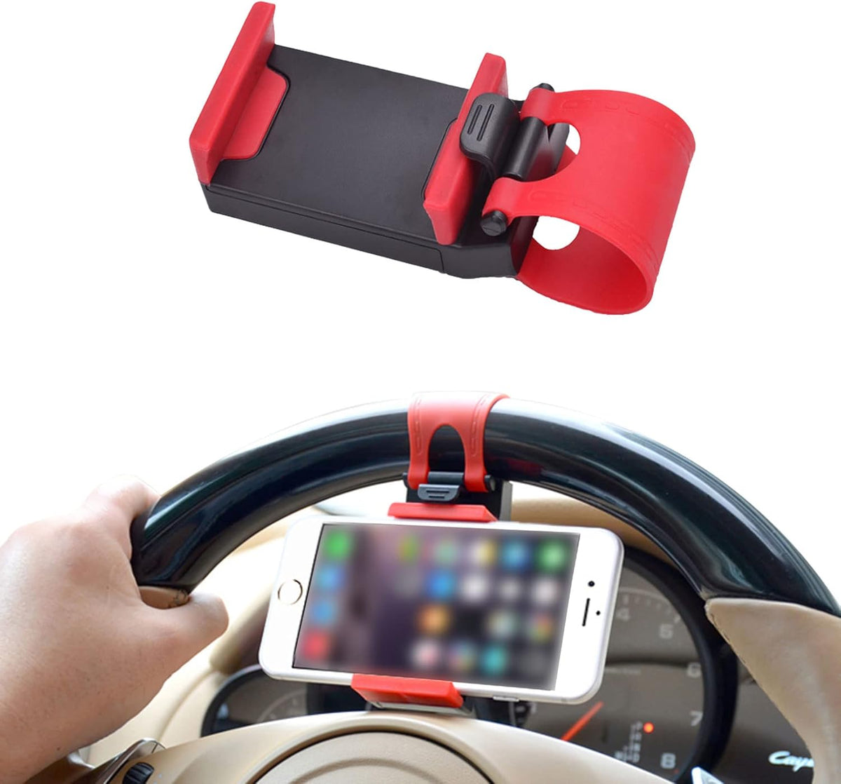 HAOBO Car Phone Holder - Adjustable Car Cradle, Steering Wheel Phone Mount, Universal Mobile Phone Mount, Hands Free Automobile Cell Phone Holder for Most Steering Wheels (Black)