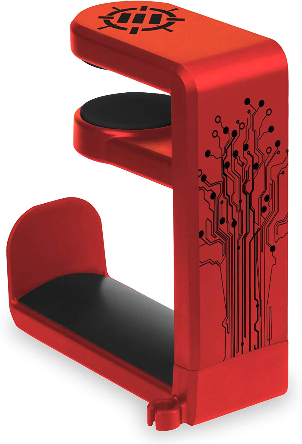 ENHANCE PC Gaming Headphone Holder - Desk Headphone Hanger Esports Headset Holder with Adjustable 360 Rotation, under Desk Hook Clamp, Universal Fit - Built in Cable Clip Organizer - Red