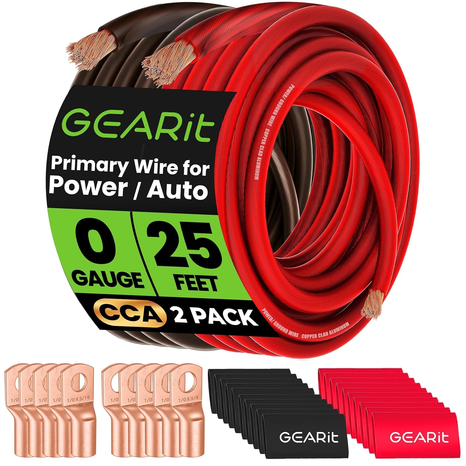 Gearit 1/0 Gauge Wire 25 Ft Red, 0 AWG CCA Battery Cable Power/Ground Wire for Car Audio, Amplifier, RV Trailer & Automotive Electrical