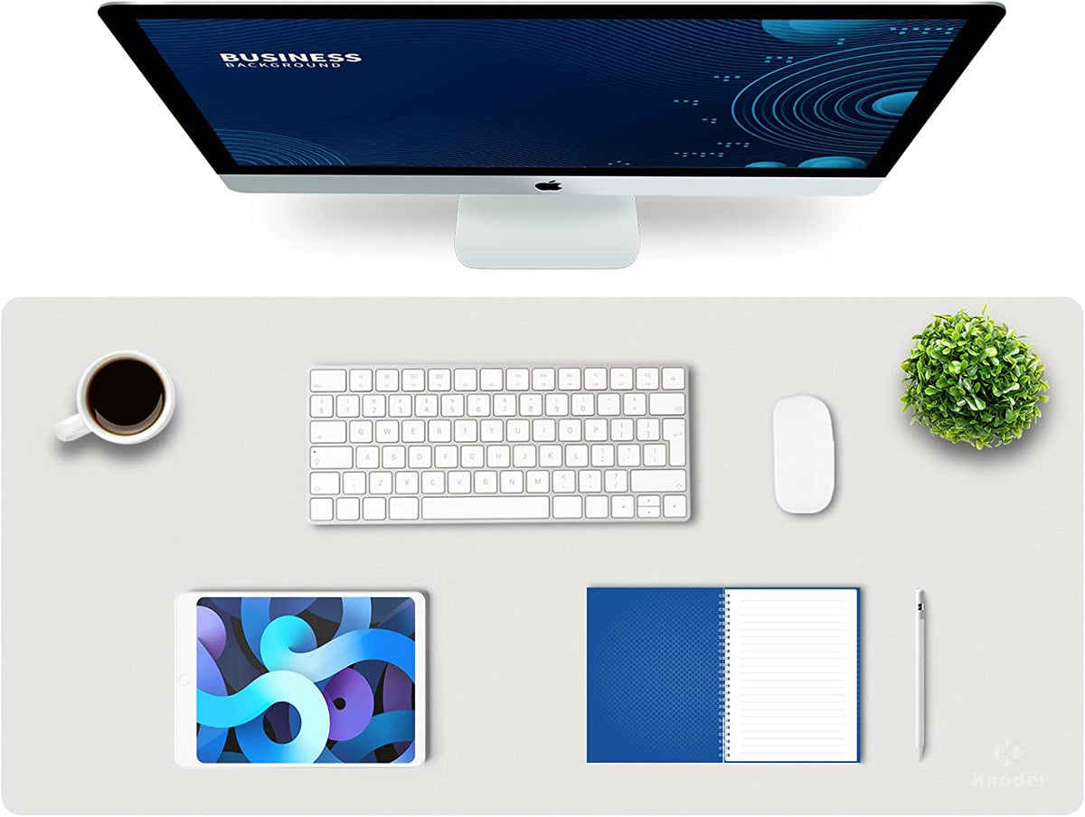 K KNODEL Large Office Leather Desk Mat, Mouse and Keyboard Pad, Computer and Laptop Mat, Desktop Protector and Cover, Writing Pad and Blotter (31.5"X15.7", White)