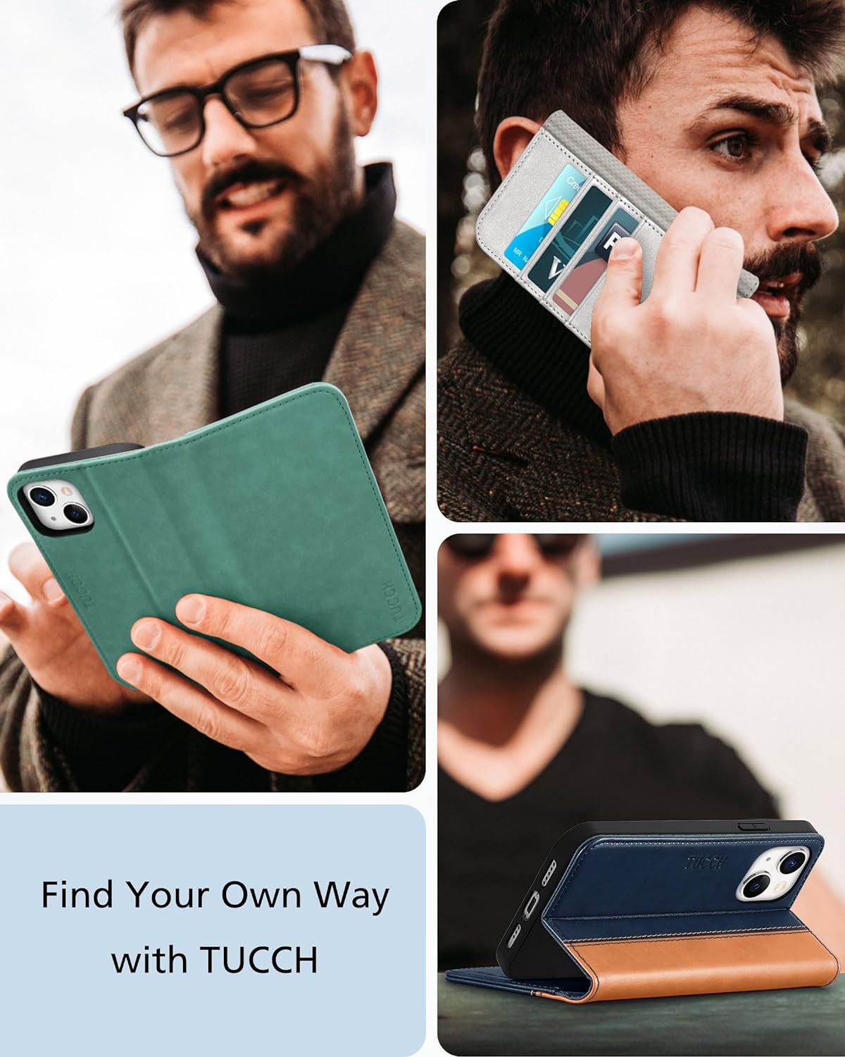 TUCCH Case Wallet for Iphone 13 5G, PU Leather Flip Folio Cover with [3 Card Slots], Stand Book Design [Shockproof TPU Interior Case] Compatible with Iphone 13 6.1-Inch 2021, Black