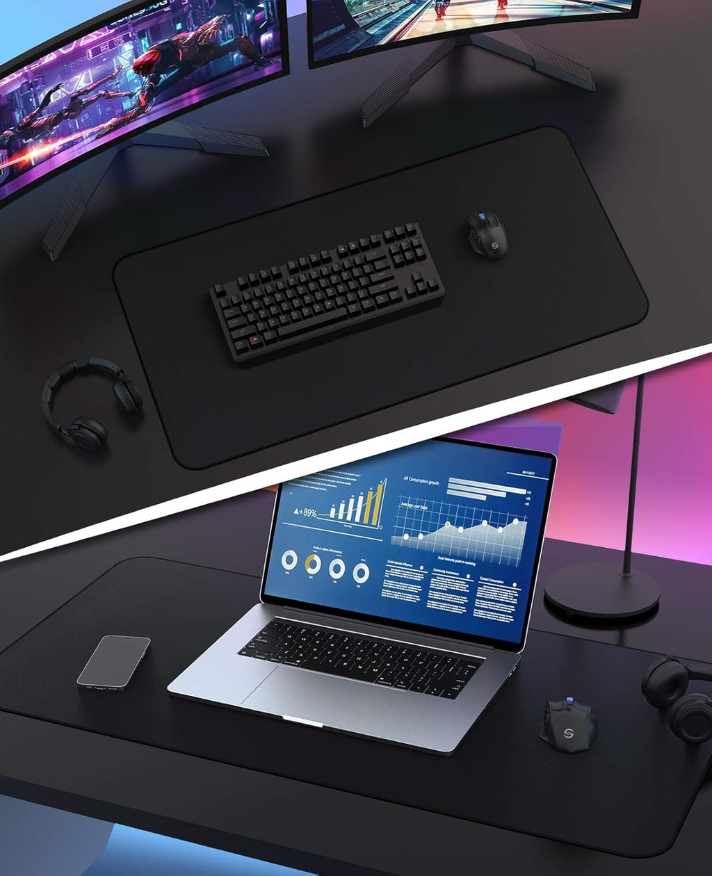 Gaming Mouse Pad, Utechsmart Extended Large Mousepad with Superior Micro-Weave Cloth , Waterproof Keyboard Pad with Stitched Edges, Non-Slip Base, 31.5 X 15.7 Inch, XXL, Black