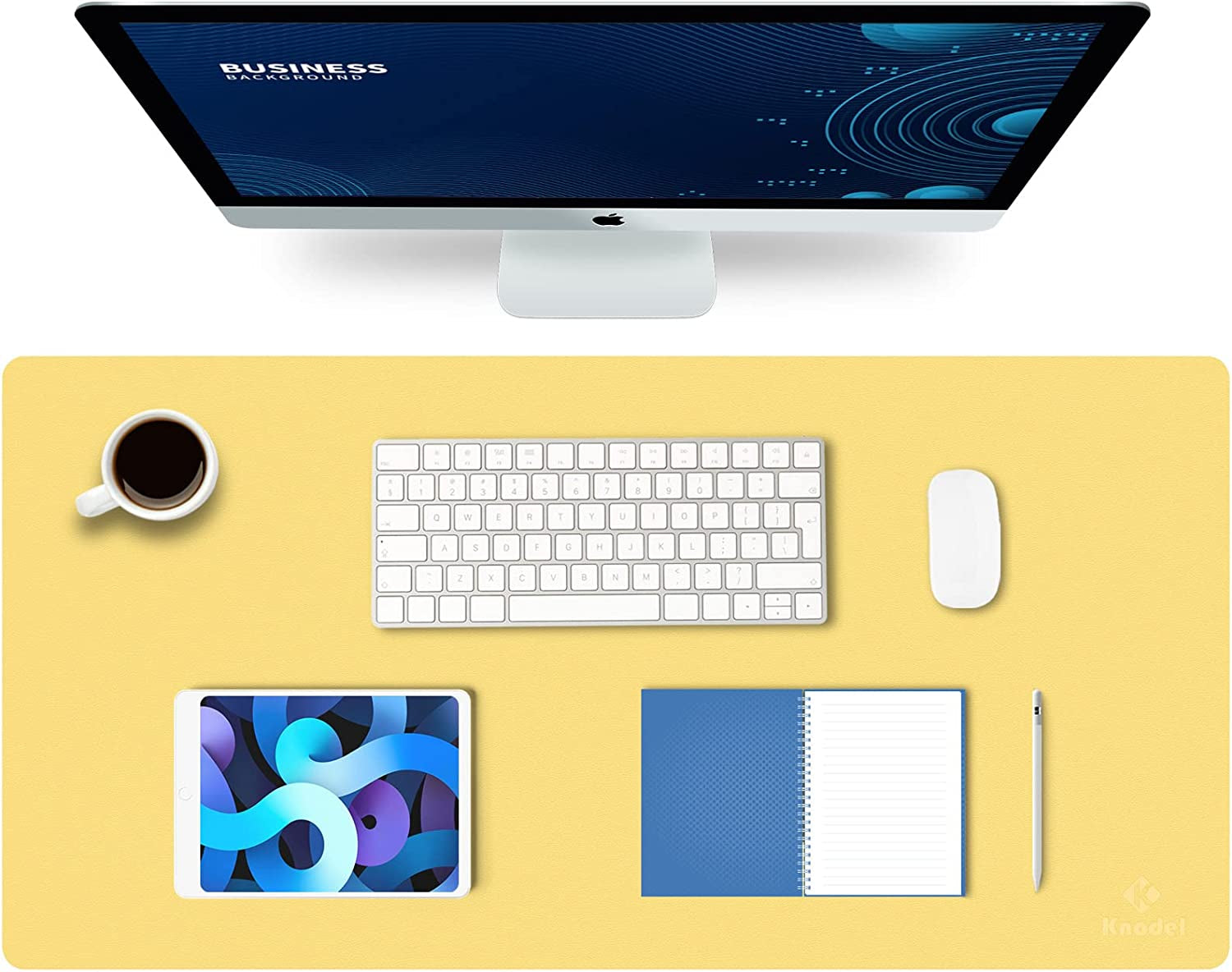 K KNODEL Large Office Leather Desk Mat, Mouse and Keyboard Pad, Computer and Laptop Mat, Desktop Protector and Cover, Writing Pad and Blotter (31.5"X15.7", White)