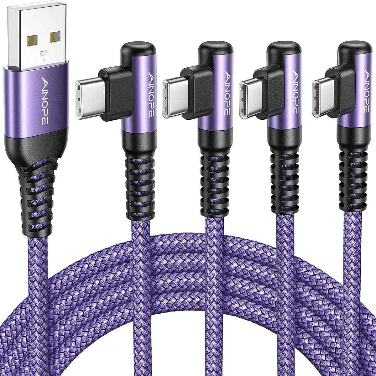 AINOPE 2-Pack Type C Charging Cable 3.1A Fast Charge, Right Angle [6.6Ft+6.6Ft] USB C Cable, Durable Nylon Braided Type C Charging Cable Fast Charge Compatible Galaxy S10 S9 S21, LG V30,V20,G6