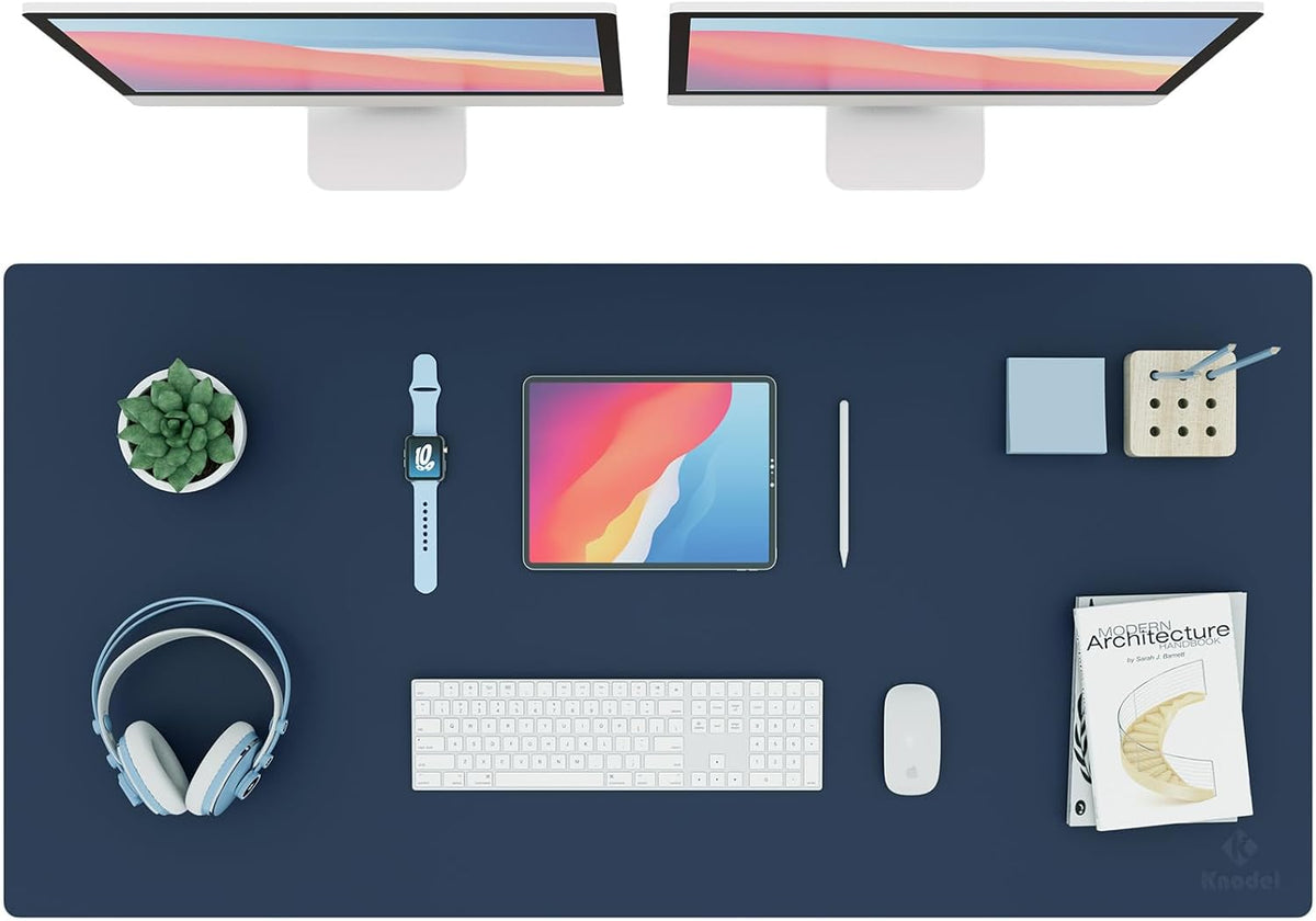 K KNODEL Large Office Leather Desk Mat, Mouse and Keyboard Pad, Computer and Laptop Mat, Desktop Protector and Cover, Writing Pad and Blotter (31.5"X15.7", White)