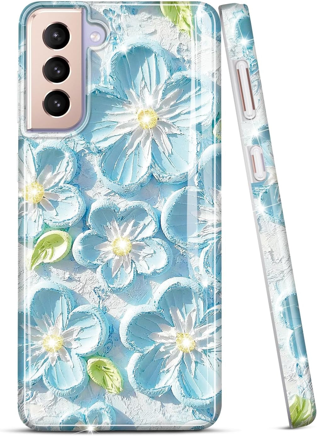 JIAXIUFEN Galaxy S21 Case Gold Sparkle Glitter Marble Slim Shockproof TPU Soft Rubber Silicone Cover Phone Case for Samsung Galaxy S21 5G 6.2 Inch 2021 Blue