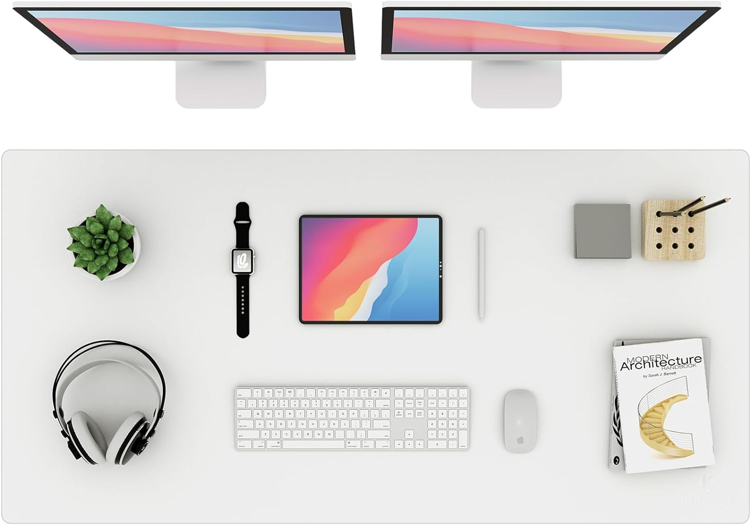 K KNODEL Large Office Leather Desk Mat, Mouse and Keyboard Pad, Computer and Laptop Mat, Desktop Protector and Cover, Writing Pad and Blotter (31.5"X15.7", White)