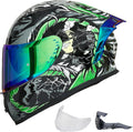 ILM Motorcycle Helmet Full Face with Pinlock Compatible Clear&Tinted Visors and Fins Street Bike Motocross Casco DOT Model Z501(Legend Green, Medium)