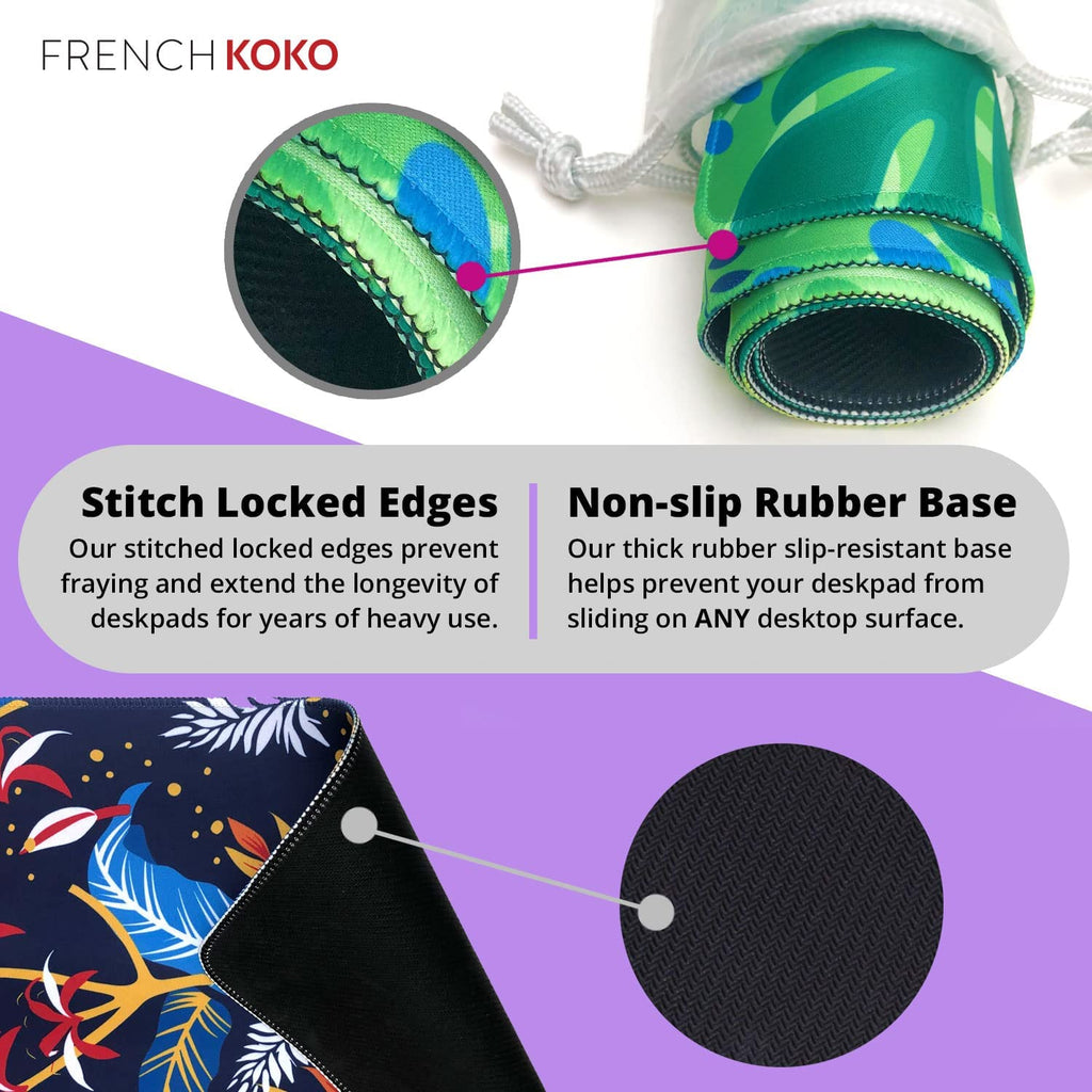 French KOKO Large Mouse Pad Desk Mat 15" X 30" – Extended Floral Desk Protector for Keyboard & Mouse – Non-Slip Waterproof Cute Office Pad Aesthetic Workstation Mat