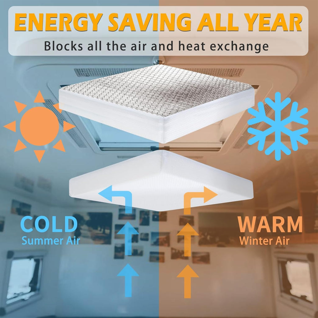 SIKADEER RV Vent Insulator 14″X14″X3″, 2 Piece Universal RV Skylight Cover with Reflective Surface, Skylight Shade Energy Savings Sunroof Fits for 14 Inch X 14 Inch Rv/Camper Vents