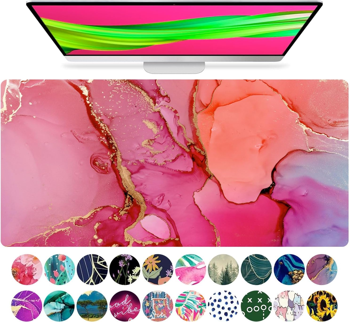French KOKO Large Mouse Pad Desk Mat 15" X 30" – Extended Floral Desk Protector for Keyboard & Mouse – Non-Slip Waterproof Cute Office Pad Aesthetic Workstation Mat