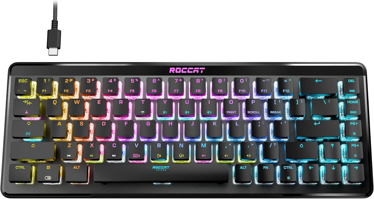 ROCCAT Vulcan TKL Mechanical PC Tactile Gaming Keyboard, Compact, Tenkeyless, Titan Switch Optical, RGB AIMO Lighting, Anodized Aluminum Top Plate, Detachable USB-C Cable, Low Profile Design, Black