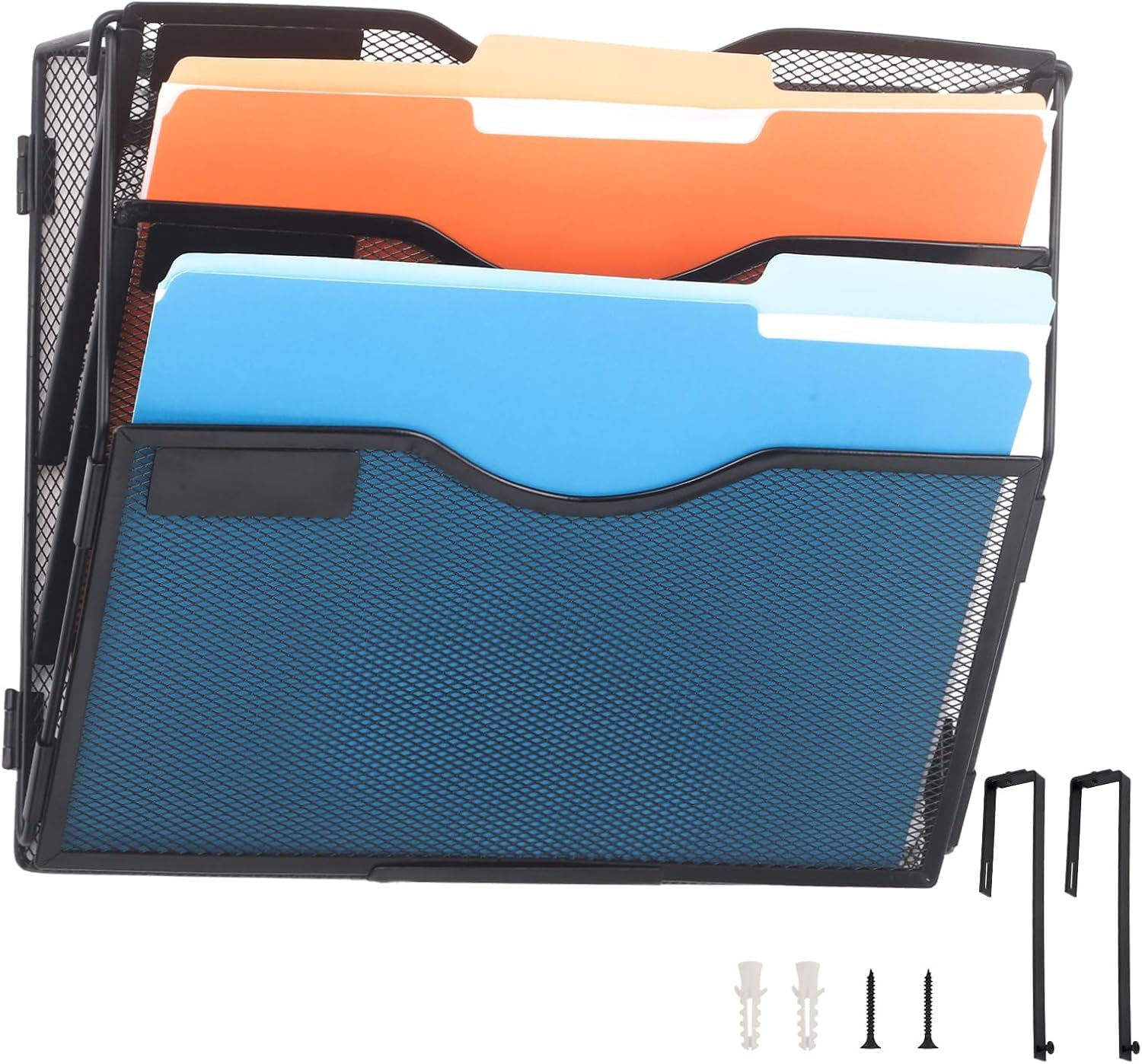 EASEPRES 8 Pocket Mesh Hanging Wall File Organizer, Wall Mounted Mail Paper Document Folder Holder, Clipboard Storage Organization Magazine Rack with Nametag Label for Office Home School, Black