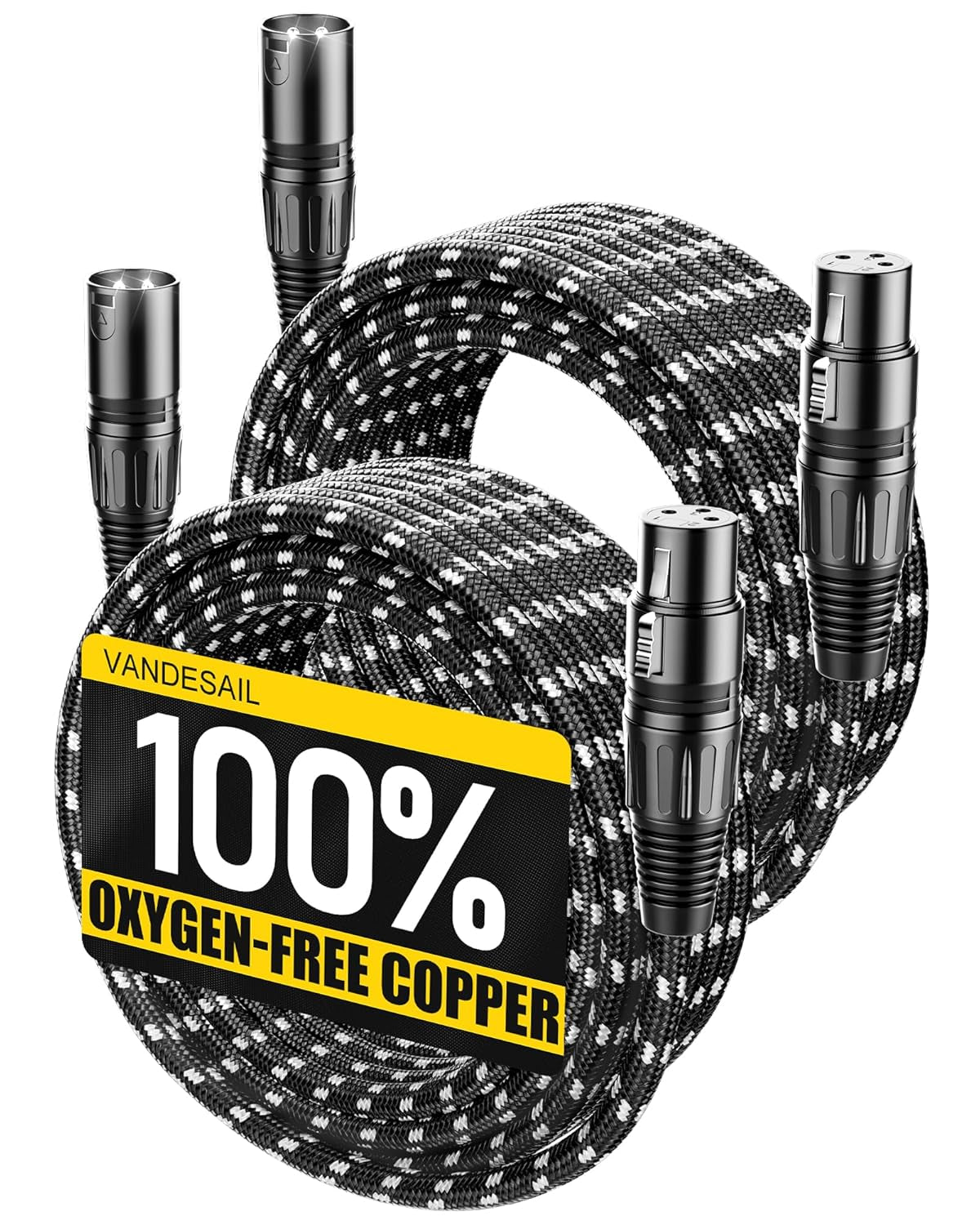 XLR Cables, 3Ft 2 Pack Microphone Cable, XLR Male to Female Balanced Microphone Cord 3 Pin, 3 Foot Short Mic Cord Oxygen-Free Copper (OFC) Nylon Braided