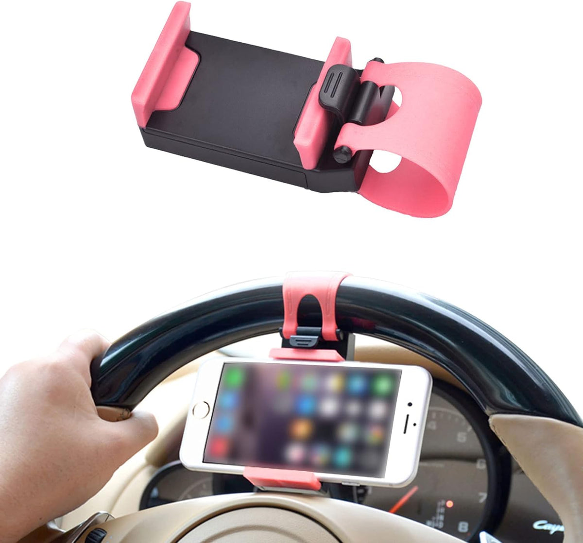 HAOBO Car Phone Holder - Adjustable Car Cradle, Steering Wheel Phone Mount, Universal Mobile Phone Mount, Hands Free Automobile Cell Phone Holder for Most Steering Wheels (Black)