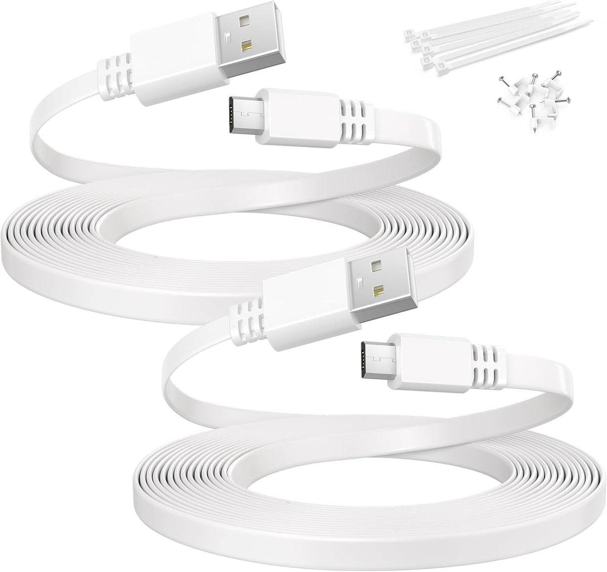 Itramax USB to Micro USB Extension Cable 30FT 2Pack,Extra Long Flat Charging Power Extender Cord for Wyze Cam V4/Pan V2/V3,Blink Mini/Xt/Xt2/Outdoor 3,EZVIZ Cb3,Eufycam 2 Pro/2C,25,50,Security Camera