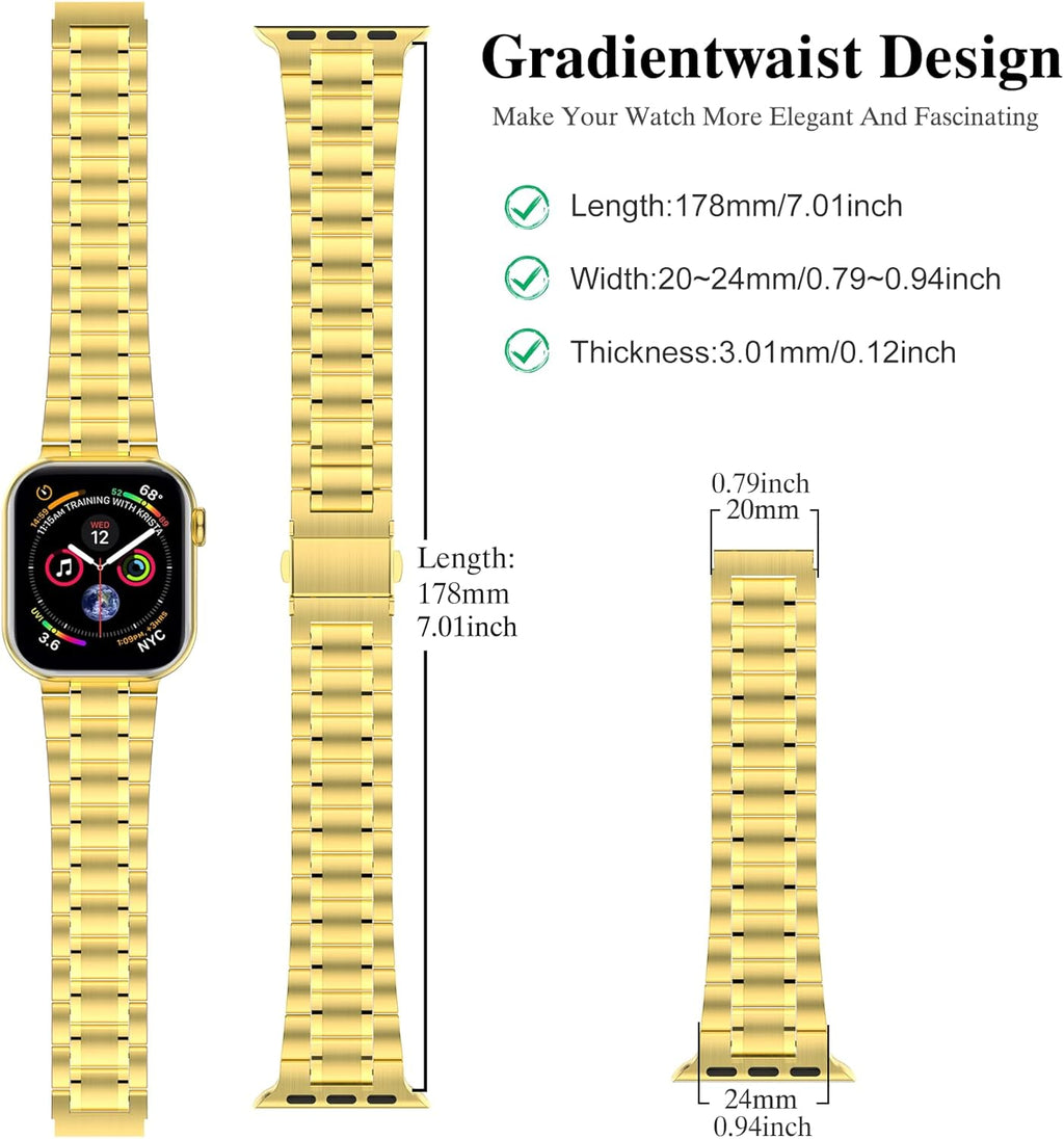 Miohhr Solid Stainless Steel Band Compatible with Apple Watch 44Mm(Series 6/5/4/SE), 42Mm (Series 3/2/1), Metal Strap with Soft TPU Case for Iwatch Bands for Women and Men, Gold