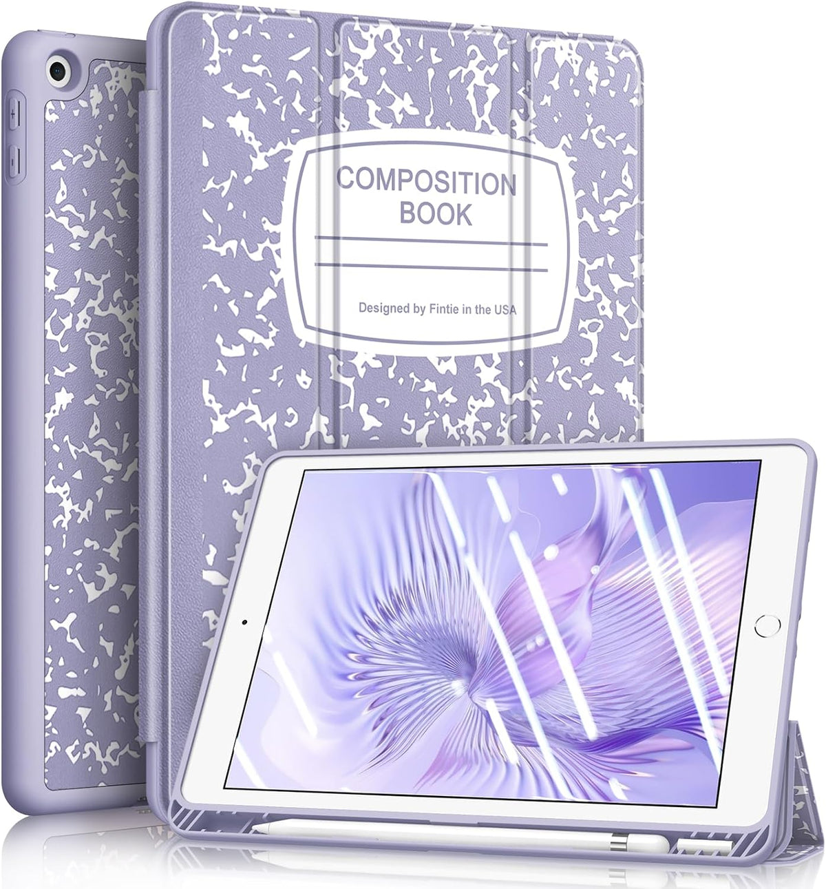 Fintie Slimshell Case for Ipad 9Th / 8Th / 7Th Generation (2021/2020/2019 Model) 10.2 Inch - [Built-In Pencil Holder] Soft TPU Protective Stand Back Cover, Auto Wake/Sleep, Composition Book Black
