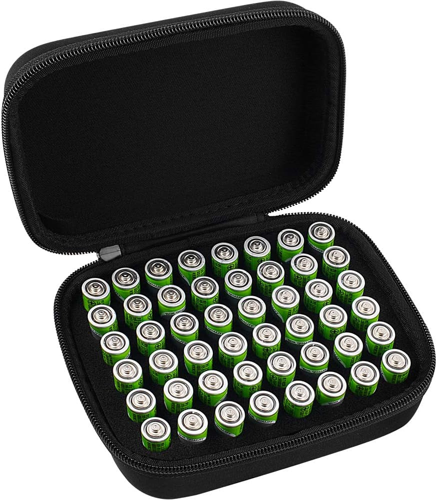 Comecase Battery Organizer Storage Case, Battery Vault Carrying Container Bag Holder - Holds 148+ Batteries AA AAA AAAA C D 9V Button Cell - with BT-168 Tester for Home&Garage- Black(Box Only)
