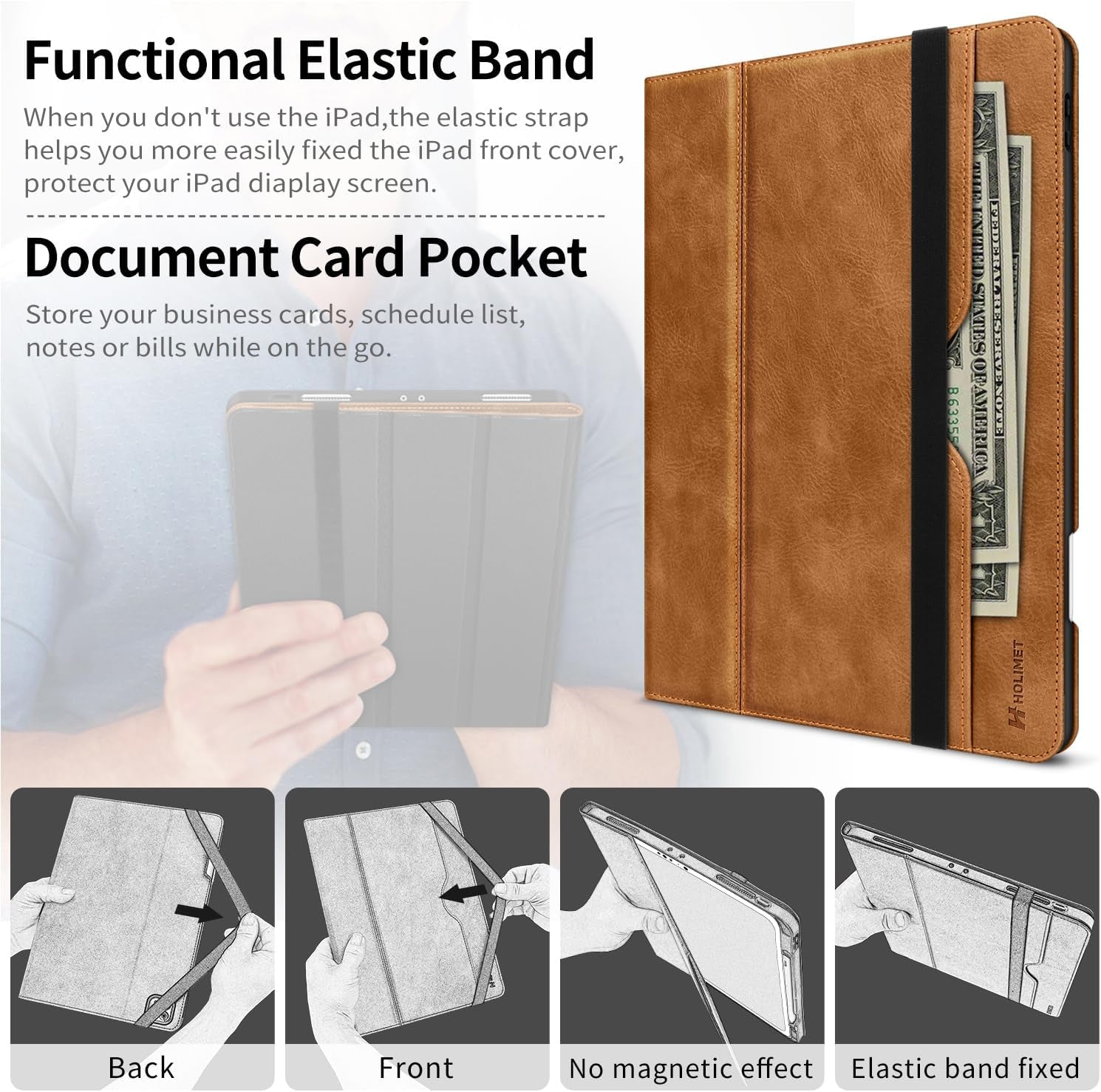 H HOLIMET Case for Ipad Pro 12.9 2022 6Th/5Th/4Th/3Rd Generation 2021 2020 2018 with Pencil Holder Pocket Soft TPU Back Shockproof, Auto Sleep/Wake, Vegan Leather