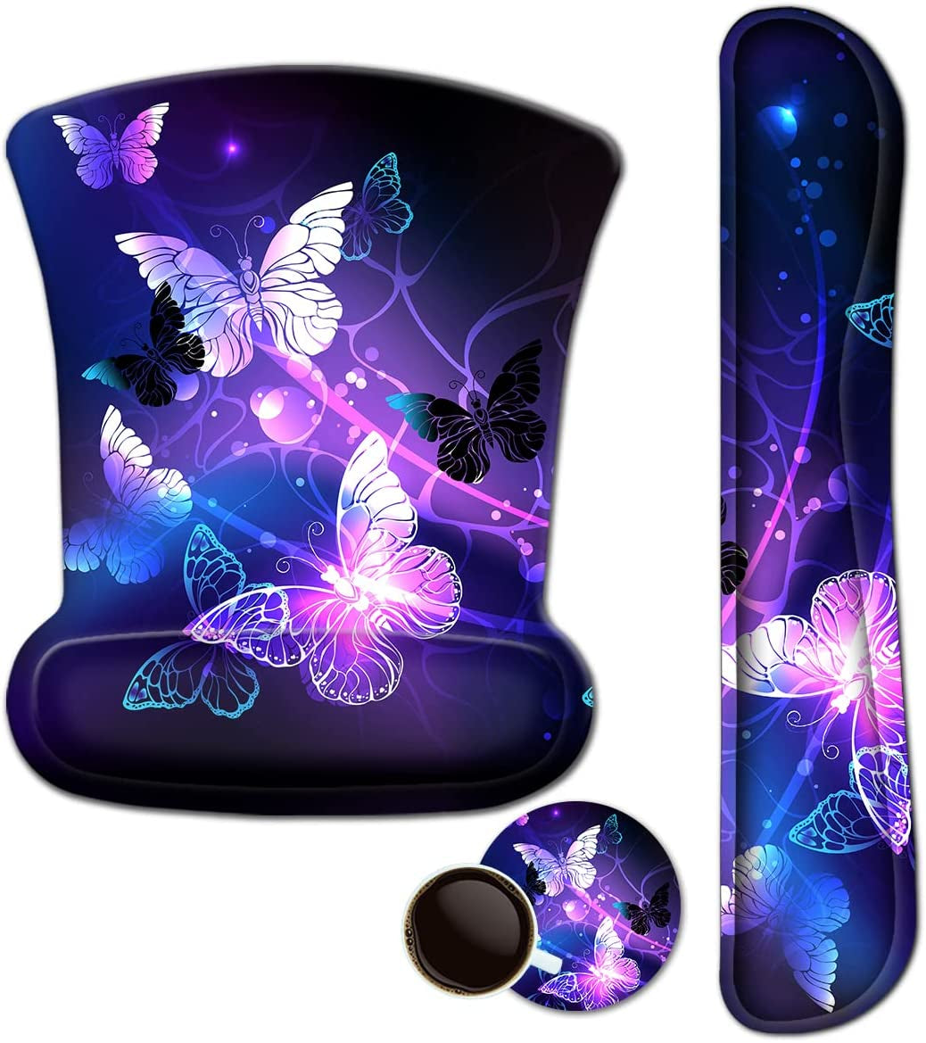 Mouse Pad with Wrist Support and Keyboard Wrist Rest Pad Set,Ergonomic Mouse Pads for Computers Laptop,Non-Slip Comfortable Mousepad W/Raised Memory Foam for Easy Typing & Pain Relief (Starry Night)