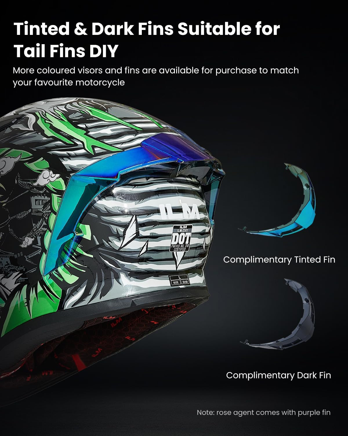 ILM Motorcycle Helmet Full Face with Pinlock Compatible Clear&Tinted Visors and Fins Street Bike Motocross Casco DOT Model Z501(Legend Green, Medium)
