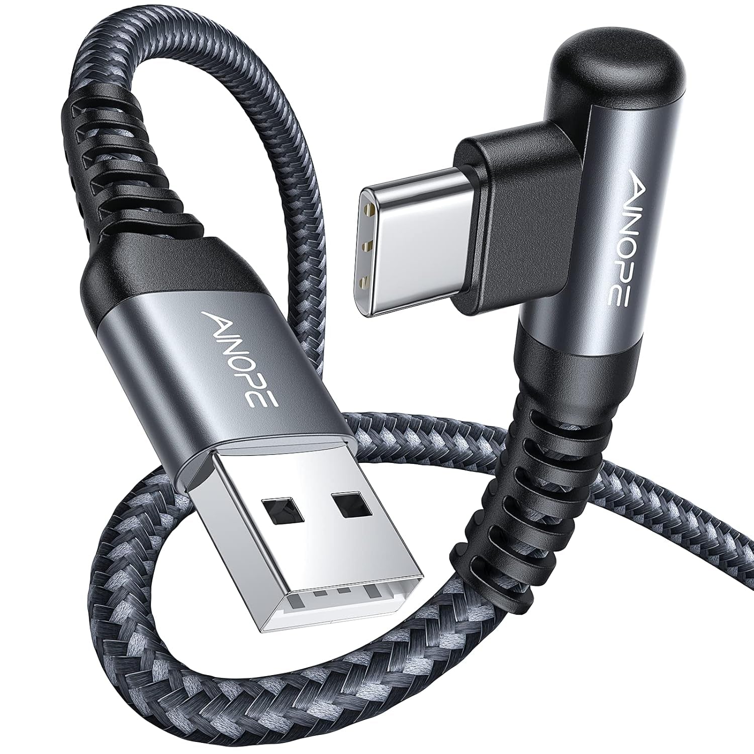 AINOPE 2-Pack Type C Charging Cable 3.1A Fast Charge, Right Angle [6.6Ft+6.6Ft] USB C Cable, Durable Nylon Braided Type C Charging Cable Fast Charge Compatible Galaxy S10 S9 S21, LG V30,V20,G6