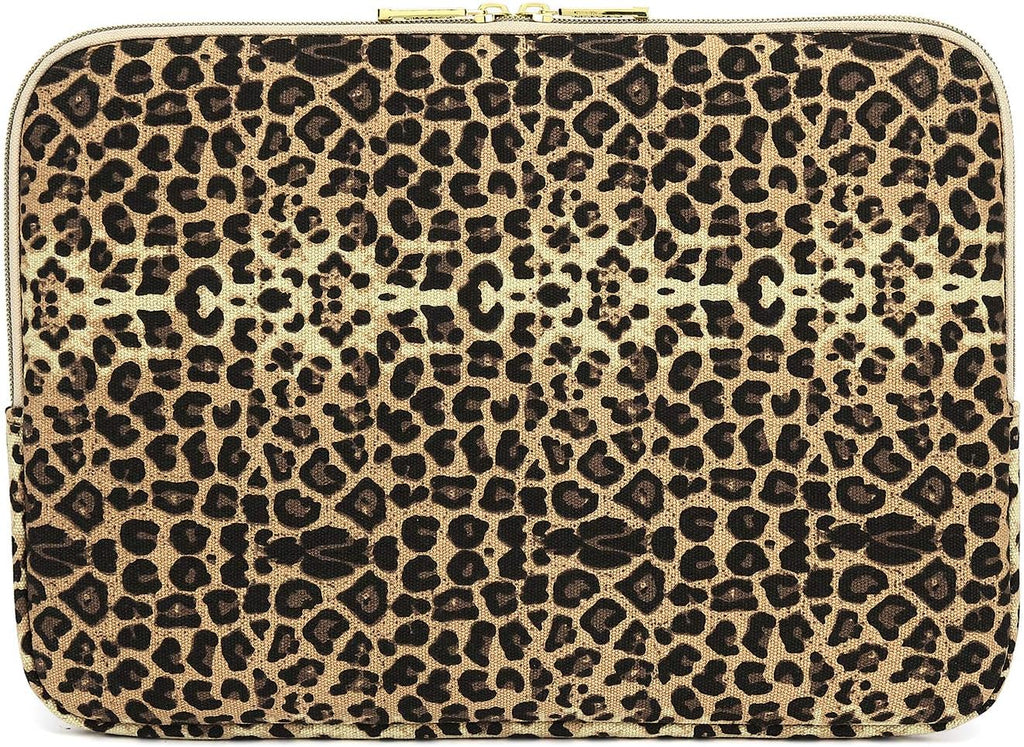 Kayond KY-03 Canvas Fabric 15.6 Inch Laptops Sleeve - Brown Leopard Print