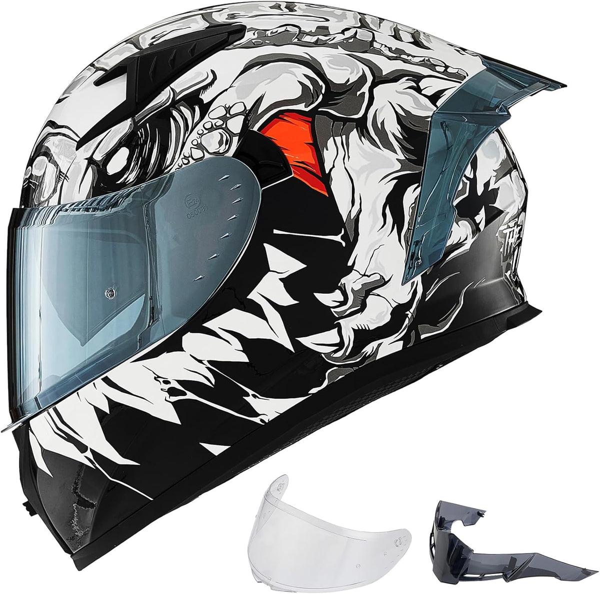 ILM Motorcycle Helmet Full Face with Pinlock Compatible Clear&Tinted Visors and Fins Street Bike Motocross Casco DOT Model Z501(Legend Green, Medium)