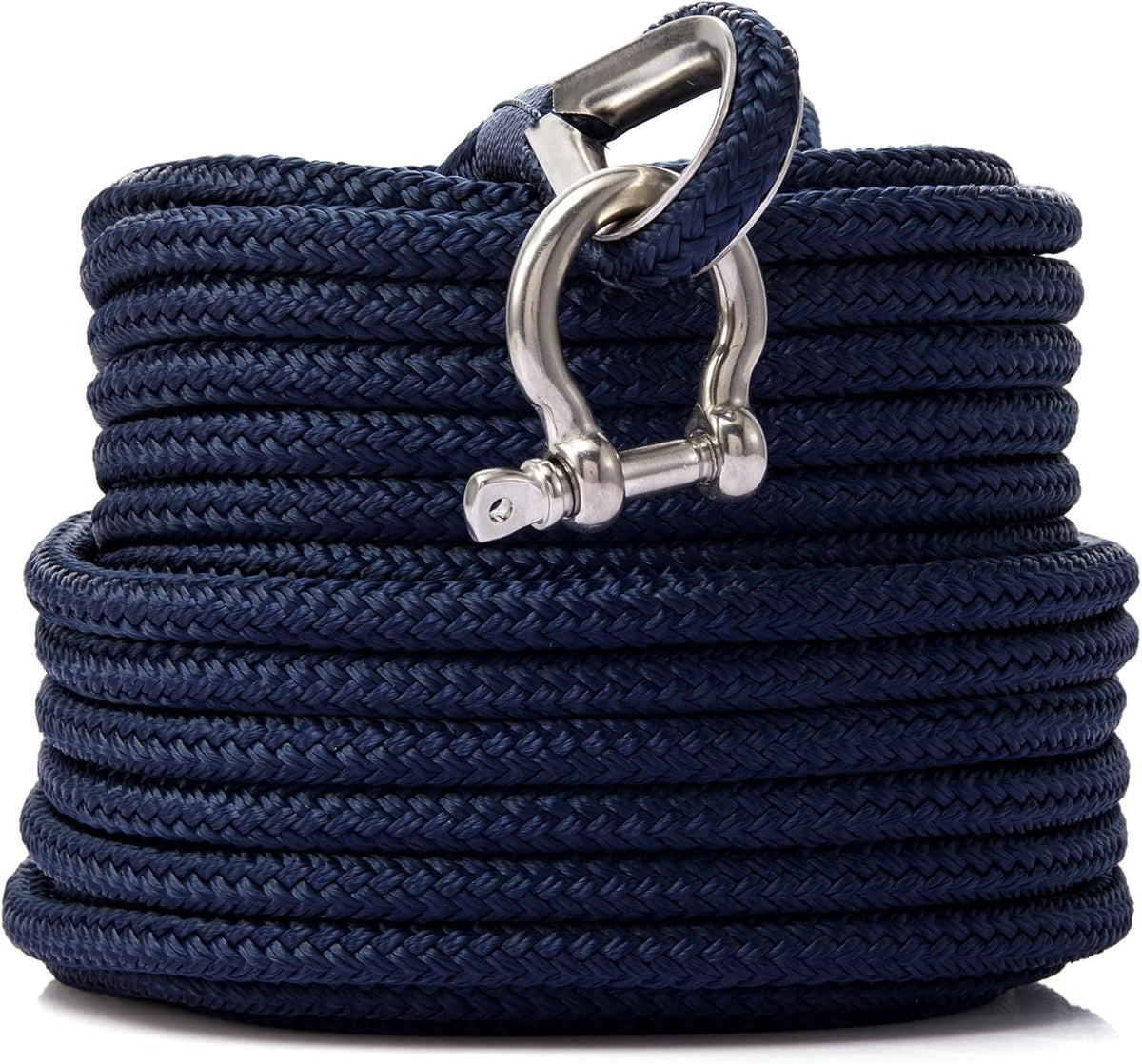 Rainiersupplyco Boat Anchor Rope - Double Braided Marine Rope Anchor Line - 50Ft Nylon Boating Line with 316 Stainless Steel Thimble and Heavy Duty Marine Grade