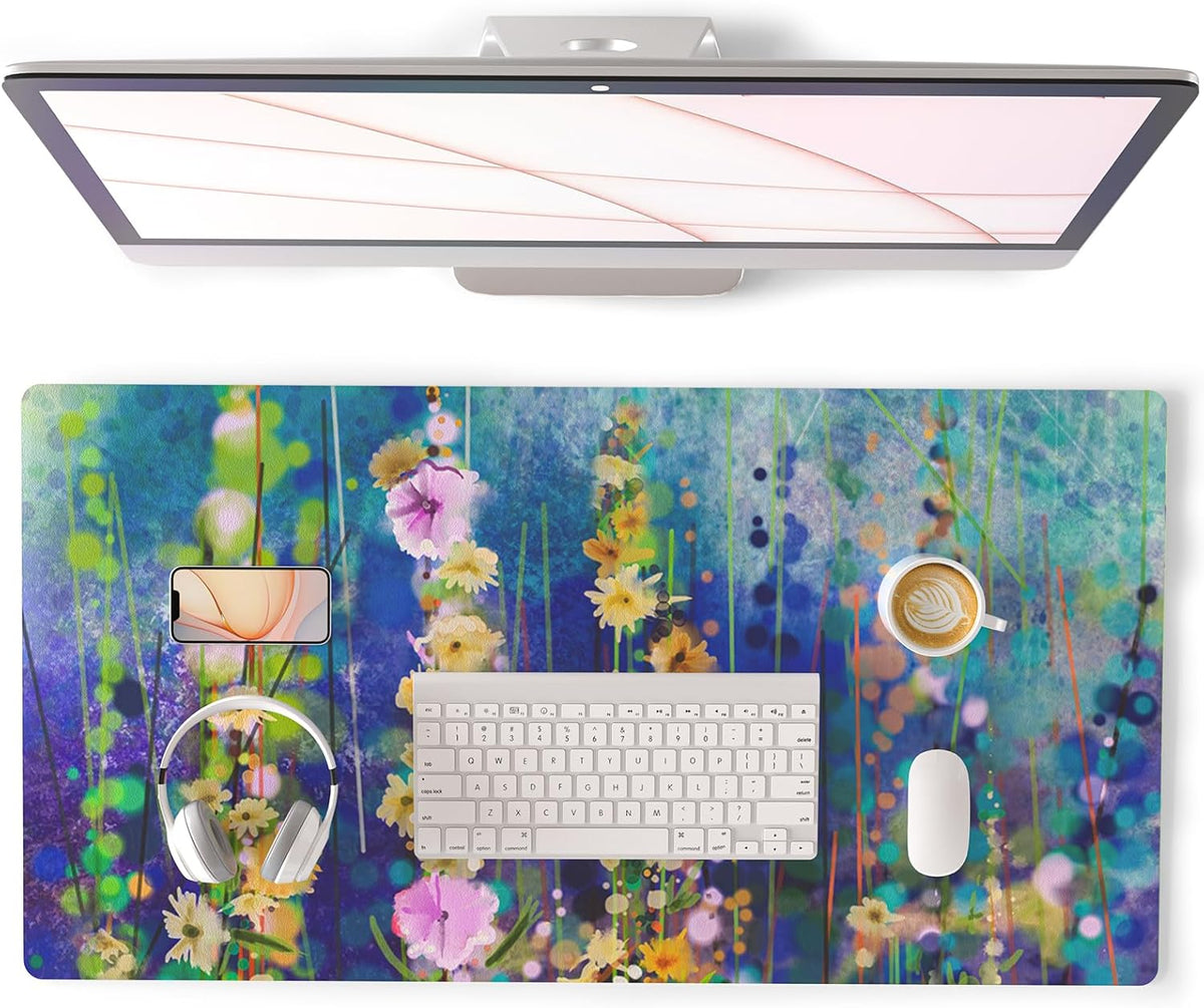 QIYI Large Mouse Pad, Cute Pink Desk Mat for Desktop, Women Girls PU Leather Desk Pad Waterproof Gaming Mousepad, Rose Gold Marble Computer Protector Writing Pad for School Office Home 31.5" X 15.7"