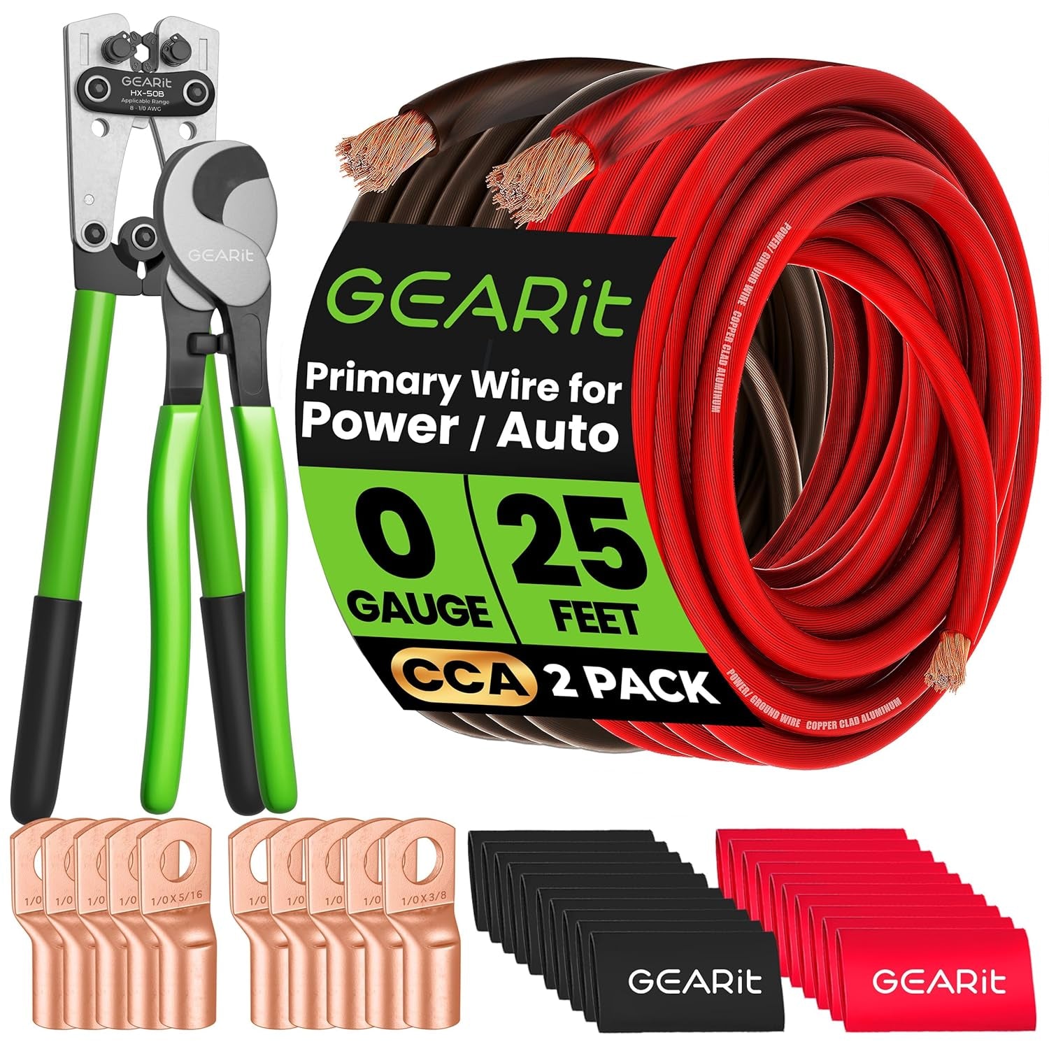 Gearit 1/0 Gauge Wire 25 Ft Red, 0 AWG CCA Battery Cable Power/Ground Wire for Car Audio, Amplifier, RV Trailer & Automotive Electrical
