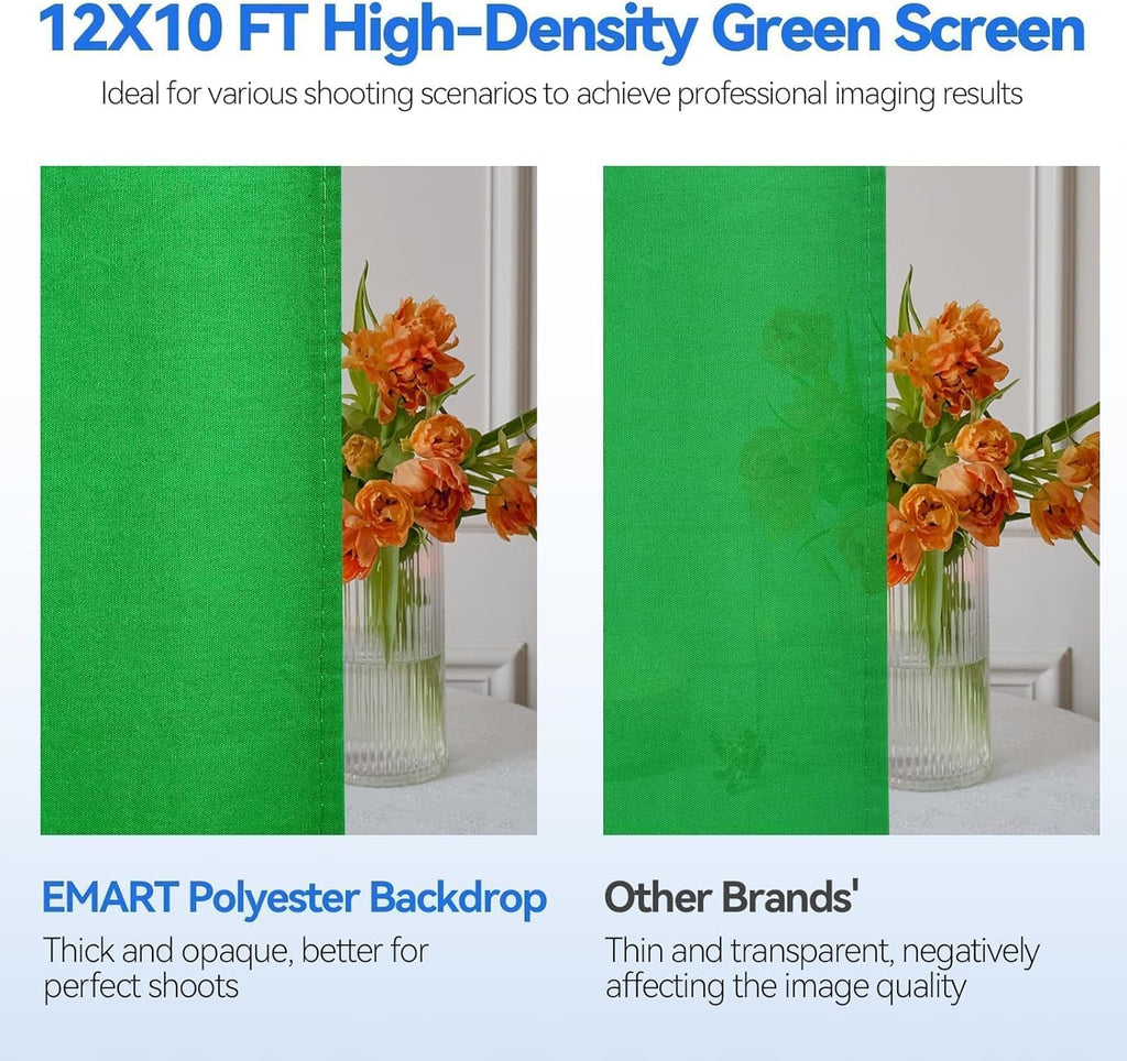 EMART 8.5 X 10Ft Green Screen Backdrop Kit with Tripod Stand, Photography Background Support System with 10 X12Ft 100% Cotton Muslin Chromakey Backdrop for Photo Studio, Video Shooting, Live Streaming