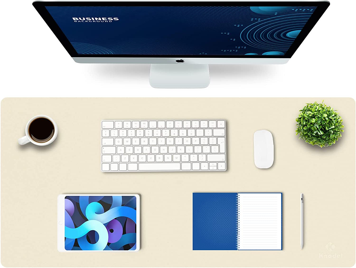 K KNODEL Large Office Leather Desk Mat, Mouse and Keyboard Pad, Computer and Laptop Mat, Desktop Protector and Cover, Writing Pad and Blotter (31.5"X15.7", White)