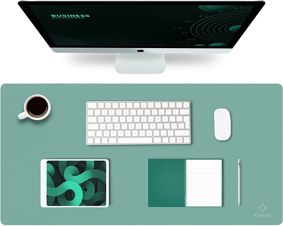 K KNODEL Large Office Leather Desk Mat, Mouse and Keyboard Pad, Computer and Laptop Mat, Desktop Protector and Cover, Writing Pad and Blotter (31.5"X15.7", White)