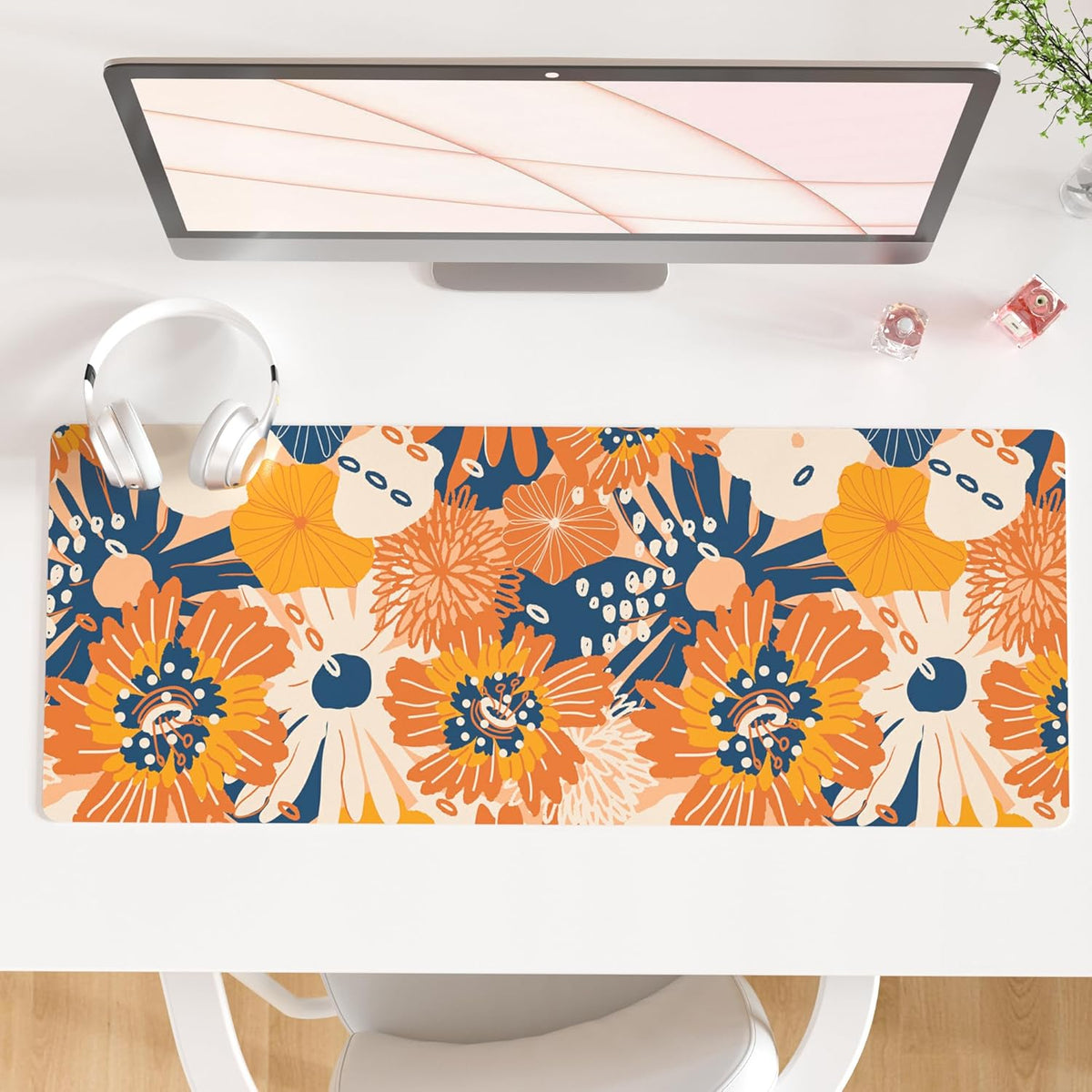 QIYI Large Mouse Pad, Cute Pink Desk Mat for Desktop, Women Girls PU Leather Desk Pad Waterproof Gaming Mousepad, Rose Gold Marble Computer Protector Writing Pad for School Office Home 31.5" X 15.7"