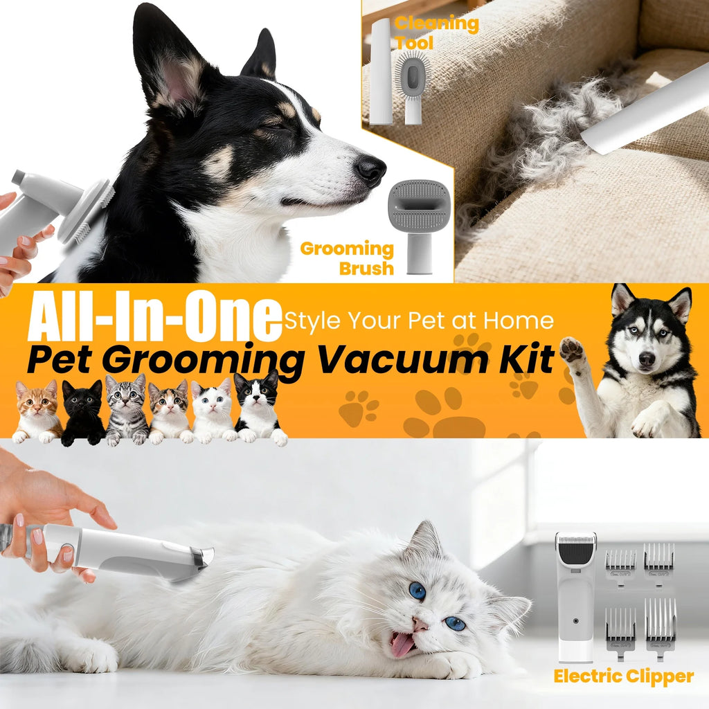 GP04 Dog Grooming Kit, 5 Grooming Tools, Pet Grooming Vacuum, Dog Clippers Kit, Low Noise
