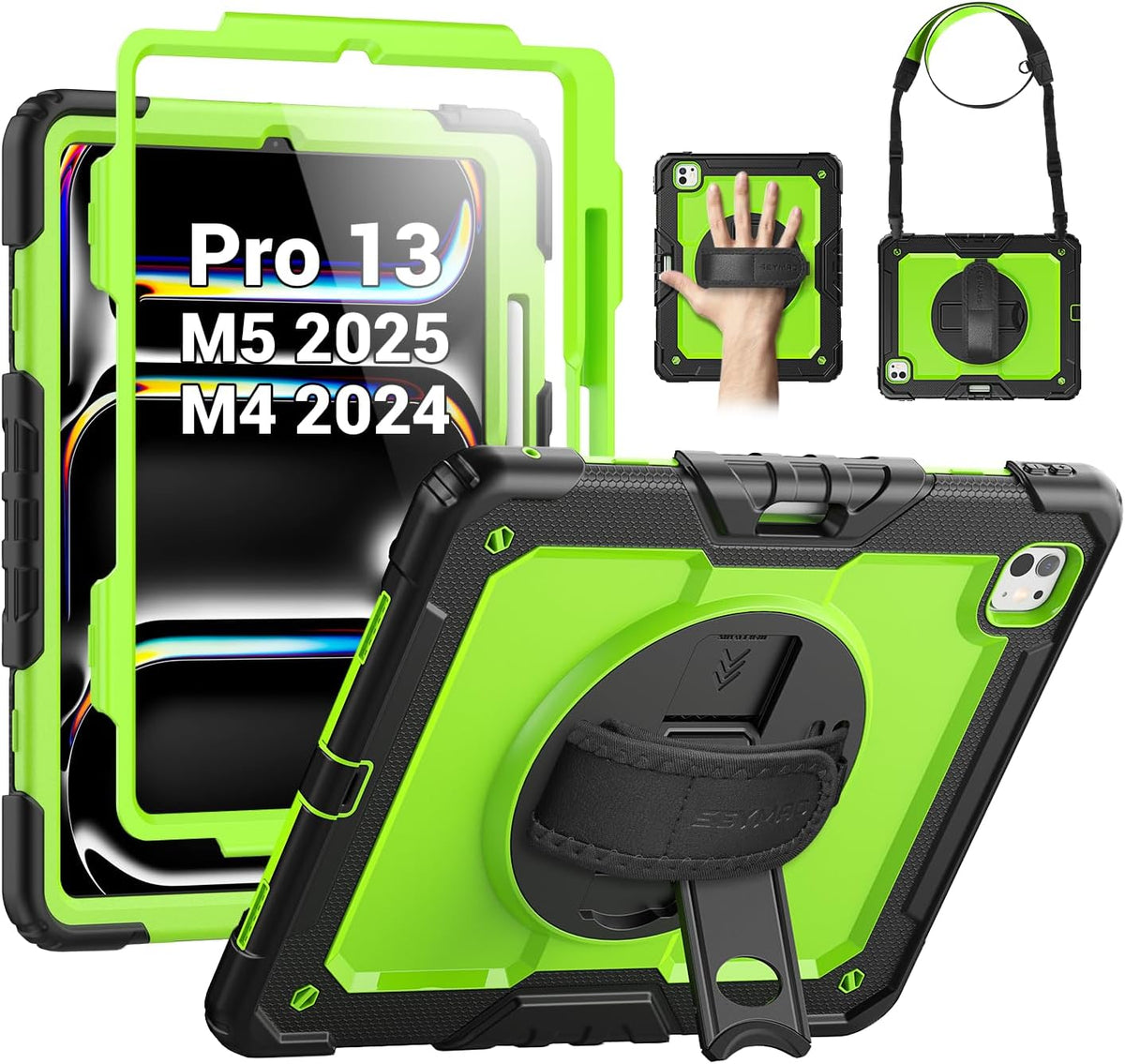 SEYMAC for Ipad 9Th/8Th/7Th Generation Case 10.2" 2021-2019, Full-Body Shockproof Heavy Duty Protective Case with Screen Protector, Rotating Stand/Handle/Shoulder Strap for Ipad 10.2, Black/Blue